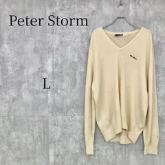 ピーターストーム PETER STORM Vネック ウール ニット セーター L 100% PURE NEW WOOL イギリス製 英国製 ロゴ 刺繍入り ベージュ系 ヴィンテージ レア 古着 メンズ 羊毛 暖かい W2 PROOFEDのサムネイル