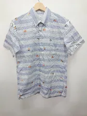 ◇ ⊂ Capri カプリ ボーダー 刺繡 マリン 半袖 シャツ サイズ48 ブルー ホワイト系 メンズ P  【1409090048654】のサムネイル