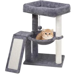 YOUPETSER 猫タワー サボテン 小型 低め 据え置き 人気 コンパクト 省スペース スクラッチングボードとハンモック付き - 高さ65cm (グレー) 0のサムネイル