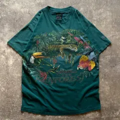 90年代 90s HABITAT 熱帯雨林 アニマル 動物 プリント Tシャツ ターコイズ USA製 アメリカ製のサムネイル
