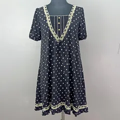 DOLLYGIRL BY ANNA SUI ドーリーガールバイアナスイ ワンピース ドット 水玉 レース リボン フリル パール調ボタン サイズ2 ブラック × ベージュ 【0490】のサムネイル