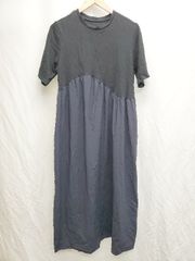 ◇ ⊂ Tiaclasse ティアクラッセ ドッキング 半袖 ロング ワンピース サイズM ブラック ネイビー レディース P 【1409250004599】
