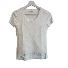  ベイジ BEIGE, レディース Tシャツ カットソー レース切替 リヨセル混 4 ホワイト 白 KK CW YM 0301【Z1825】のサムネイル