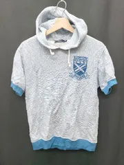◇ ⊂ GYMPHLEX コットン100％　ボーダー　ガーゼ系 半袖 プルオーバー　パーカー サイズM ブルー レディース P  【1409250028656】のサムネイル