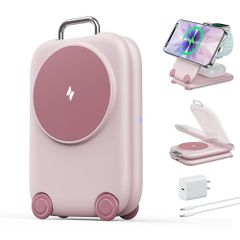 Mukiya 3-in-1 Wireless Charger, MagSafe Charger, Foldable 3-in-1 Charger [20W USB-C Charger + 1.5m Cable Included] Compatible with iPhone/Apple Watch/AirPods, Simultaneous Charging of 3 Devices, Adjustable Angle, Magnetic, Travel Use