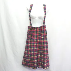 ◇ ⊇ merlot メルロー 2WAY チェック サスペンダー ロング Aライン スカート サイズＦ レッド系 レディース E  【1410100042524】のサムネイル