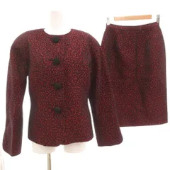 クリスチャンディオール Christian Dior プレタポルテ pret a porter ヴィンテージ セットアップ ノーカラージャケット タイトスカート 総柄 11 M 赤 レッド 黒 ブラック /AE ■GY47