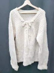◇ ⊇ LOWRYS FARM 2WAY　メランジ　レースアップ 長袖 ニット　セーター サイズF ベージュ レディース P  【1410230005918】