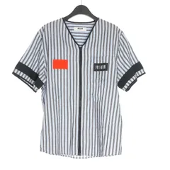 エムエスジーエム MSGM ストライプ ロゴプリント ジップベースボールシャツ  半袖 46 ブルー/ブラウン 02440MM05Xのサムネイル