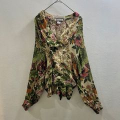 極美品 ロベルトカヴァリ シルク フリルブラウス 花柄 緑 L相当 B2345