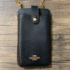 極美品 COACH スマホショルダー スタッズ チェーンショルダー ブラック 