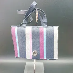 ◇ Θ ZARA ザラ ストライプ柄 2way ハンドバッグ ショルダーバッグ ネービー ピンク ブルー系 レディース E  【1410290045329】