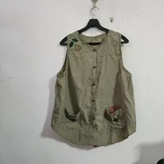 ヴィンテージ カーキ色 刺繍 ベスト