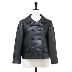 CELINE セリーヌ ジャケット ブラック 黒 サイズ:34(XS) | ラムレザー コンパクト ジャケット | ショート丈 長袖 ダブル テーラードカラー | イタリア製 | アウター ブルゾン 上着【レディース】【中古】