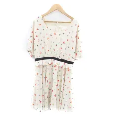 シンシアローリー CYNTHIA ROWLEY ワンピース ラウンドネック 半袖 ミニ丈 ドット柄 2 M マルチカラー ベージュ /HO40のサムネイル