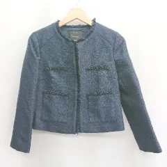 ◇ ⊇ La TOTALITE  フリンジ加工 ビーズ装飾 長袖 ノーカラージャケット サイズ38 ネイビー レディース E  【1411280018798】のサムネイル