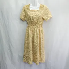 ◇ ⊃ MAJESTIC LEGON チェック柄 シャーリング加工 半袖 ロング丈 ワンピース サイズS イエロー ホワイト レディース E  【1411280021279】