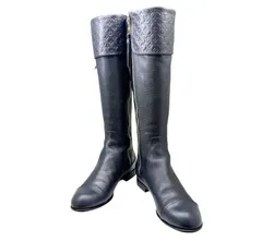 【中古】LOUIS VUITTON ルイヴィトン　モノグラムアンプラント サイドジップ ロングブーツ レザー ネイビー ＃37.5 約24cm レディース お洒落 【ブランドギャラリー東心斎橋店】のサムネイル