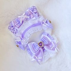 mumu様専用、短毛シュシュ春色タータンチェック(パープル)わんちゃん猫