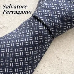 極美品★Salvatore Ferragamo サルヴァトーレ フェラガモ ネクタイ 幾何学模様 ブランドロゴ イタリア製 シルク100%のサムネイル