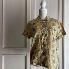 美品✨マーブルシュッド 半袖刺繍ブラウス 襟付 花柄 コットン100