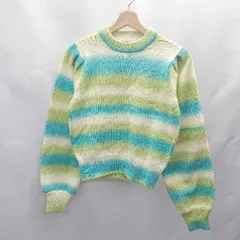 ◇ ⊇ MOUSSY マウジー ボーダー柄 ニット 長袖 セーター サイズFREE グリーン ブルー レディース E  【1412090061554】