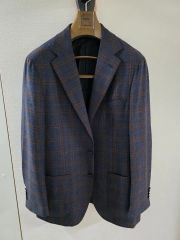 バルバ BARBA シルク・カシミヤ混 ウールジャケット 茶グレンチェック 