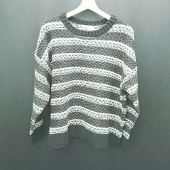 ◇ ⊇ AMERICAN HOLIC アメリカン ホリック ボーダー柄 長袖 ニットトップス サイズL ブラック系 レディース E  【1412260024006】