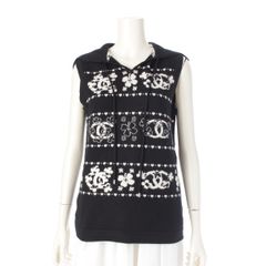 CHANEL ノースリーブ　コットン　ホワイト×ブラック　ボーダー　トップス CHANEL BOUTIQUE ノースリーブ ニット ココマーク ボーダー - メルカリ