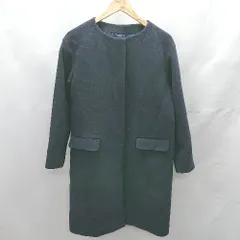 ◇ ⊇ ru アールユー ウール 長袖 ノーカラーコート サイズL ネイビー レディース E  【1412260027236】のサムネイル