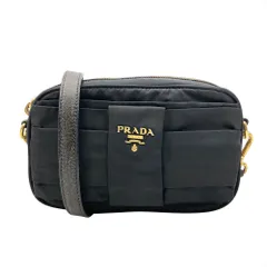 プラダ PRADA リボンモチーフ ミニ ショルダーバッグ ナイロン BP0166 ブラック ポーチ【中古】