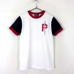 ポロ バイ ラルフローレン Polo by Ralph Lauren Tシャツ リンガーTシャツ トリコロール ロゴ プリント 半袖 130 白 ホワイト 赤 紺 ネイビー 国内正規品 KIDS