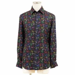 【極美品】FENDI フェンディ 長袖シャツ サイズ 38 メンズ スクリプト シルク100％サテン FFロゴ ロングスリーブトップス ブラック マルチカラー 黒 イタリア製のサムネイル