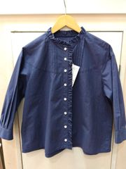 NON NO 5OZバージラライトデニム ノーカラ―オーバーブラウス【8分袖 