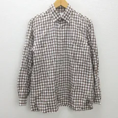 K■マッキントッシュ/MACKINTOS LONDON チェック柄 リネンブレンド 長袖BDシャツ【L】茶白/MENS■53【中古】のサムネイル