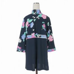 美品 レオナール 鹿の子ハーフジップ バブル柄フラワートリム