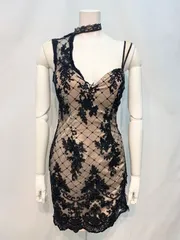1705 ROBE de FLEURS キャバクラ ドレス Glossy ローブドフルールグロッシー 総レース スパンコール フラワー刺繍 リボン タイト ミニ キャバ キャバドレス M