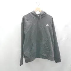 ◇ ⊇ adidas ライン入り ブランドロゴプリント 長袖 パーカー サイズXO ブラック ホワイト レディース メンズ E  【1502180062025】