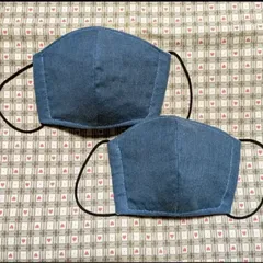 ハンドメイド、子供用立体マスク、ブルーグレー、2点セット、小学生〜