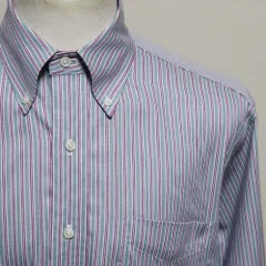 【ポニー無し】LAUREN ローレン ラルフローレン NON IRON ボタンダウンシャツ ポニー無し 草色×ラベンダー×白 16 34/35 L XL 相当 美品 米国購入