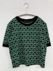 ZARA ザラ Tシャツ/カットソー USA M グリーン その他総柄 ショート丈 半袖 クルーネック(丸首) レディース