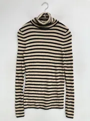 UNIQLO ユニクロ ニット/セーター M アイボリー ウール・ニット ボーダー柄 ミドル丈 長袖 タートルネック/ハイネック レディース