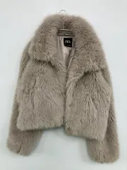 ZARA ザラ アウター USA L ベージュ フェイクファー 無地 ショート丈 フードなし レディース