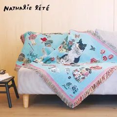 【ナタリー・レテ / Nathalie Lete】Tapestry Rug Cats-Mint green｜タペストリーラグ ミントグリーン｜ねこ猫ネコキャットcatのサムネイル