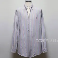 【希少90s】ラルフローレン YARMOUTH オックスフォード ランダムストライプ ボタンダウンシャツ カラーポニー 薄紫×緑×赤16-35 L XL ビックサイズ オーバーサイズ 美品 米国購入
