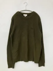 LACOSTE ラコステ ニット/セーター US M カーキ コットン ニット 無地 ワンポイント ミドル丈 長袖 クルーネック(丸首) メンズ