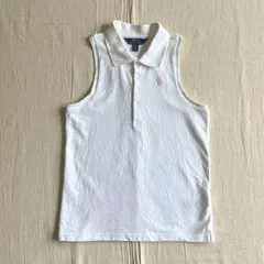希少　archive　POLO RALPH LAUREN　ポロラルフローレン　鹿の子コットン生地　ノースリーブポロシャツ　襟付きタンクトップ　ワンポイントポニーロゴ刺繍　ホワイト×ピンク　S相当　Y2K　平成レトロ　sleeveless polo shirt