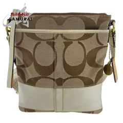 美品 COACH コーチ シグネチャー ベージュ ホワイト 白 ゴールド金具 キャンバス/レザー ショルダーバッグ ポシェット 斜め掛け可能 401952【中古】