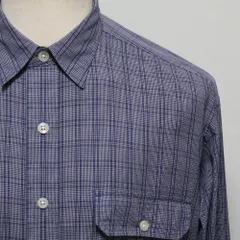 ラルフローレン シャツ メンズ レギュラーカラーワークシャツ M L 紺×白 90年代 G.I.SHIRT 2色チェック 両胸ポケット ポニー無し インド綿 美品 アメリカ古着