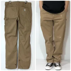 雰囲気抜群 ペンキ飛び Carhartt カーハート コットンツイル チノクロス ペインターパンツ B324-DKH 34x32 W34L32 ダークカーキ ベージュ 刺繍ロゴ ワークパンツ 厚手 リアルワーク ゴールデンサイズ US企画 p26053610